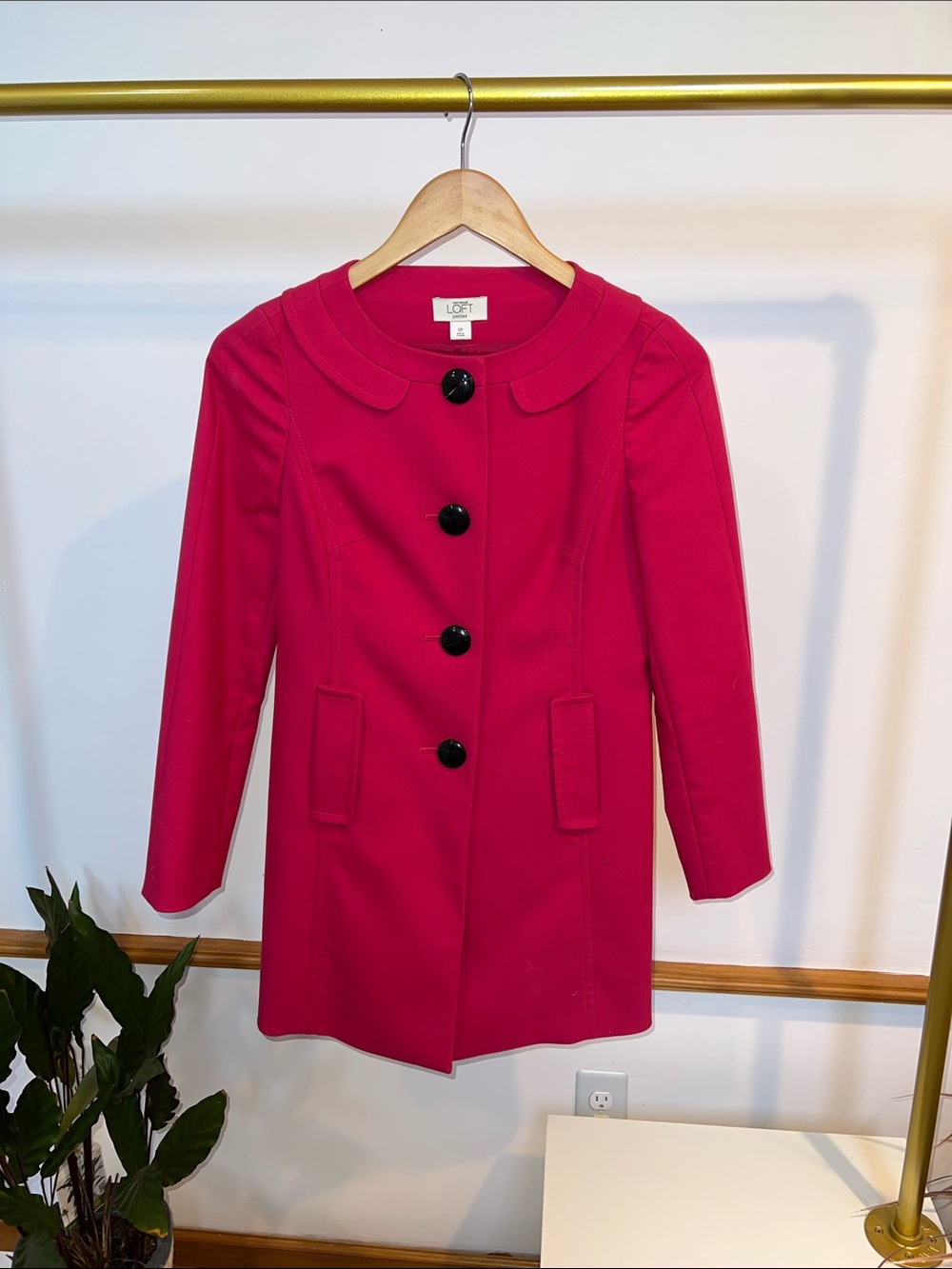 LOFT Bright Pink Peter Pan Collar Button Coat- 0P